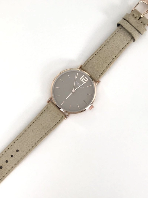 Damski Zegarek Ernest Manon Zamszowy Oliwka Złoty