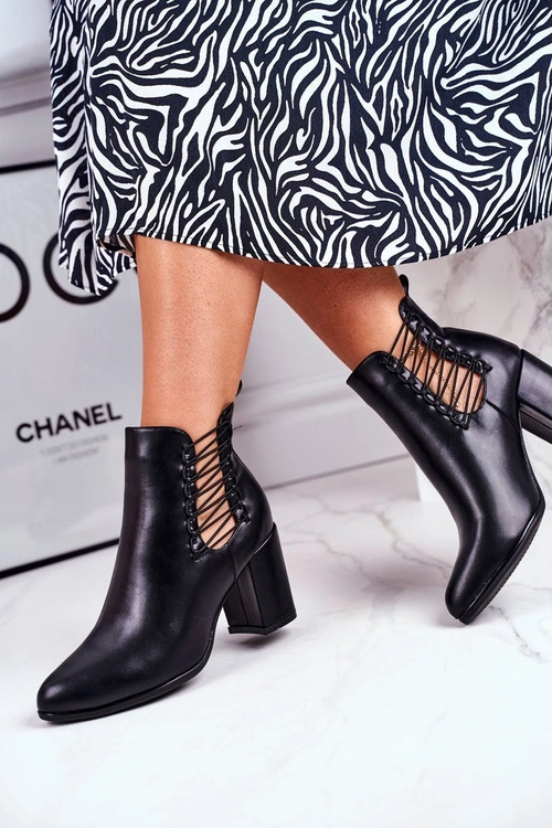 Botki Damskie Na Słupku Wsuwane Z Gumkami Czarne Vibo