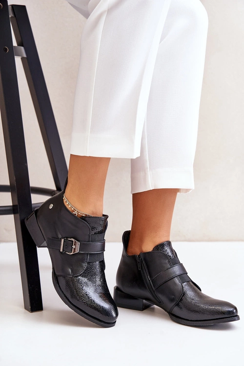 Skórzane Niskie Botki Na Zamek Maciejka 06692-01 Czarne