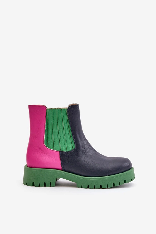 Wsuwane Botki Damskie Na Płaskim Obcasie Skórzane Lewski 3611 Multikolor