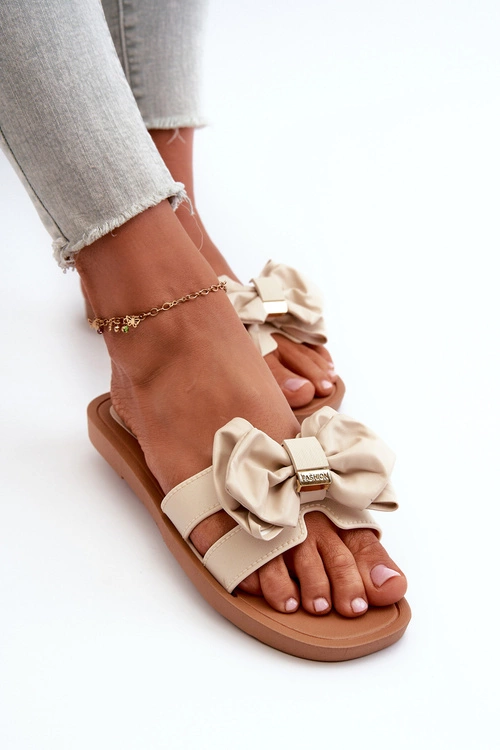 Klapki Damskie Z Kokardą Beżowe Rivarina