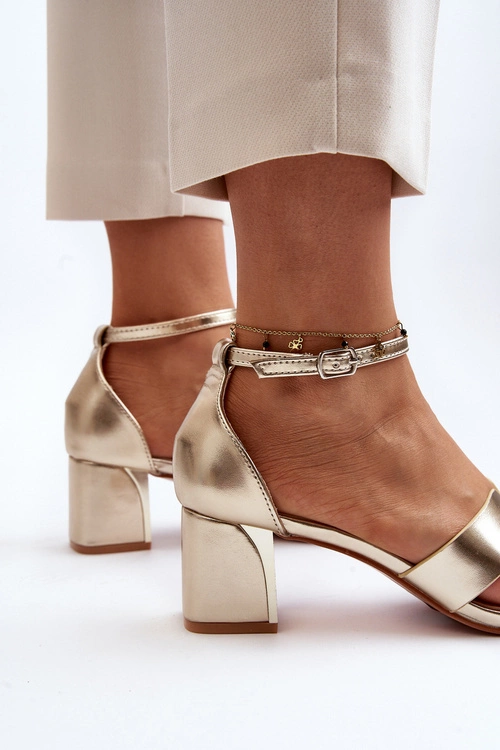 Sandały Damskie Na Obcasie Klocku Złote Irivana