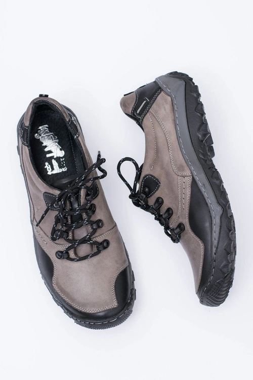 Męskie Skórzane Szare Półbuty Trekkingowe Gretin