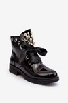 Lakierowane Zdobione Botki Czarne Sirdre
