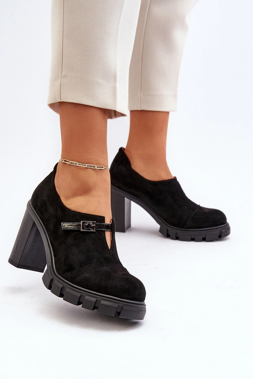 Damskie Półbuty Na Obcasie Słupku Czarne Tauina