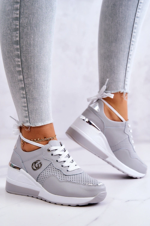 Damskie Skórzane Buty Sportowe Sneakersy Szare Loissa