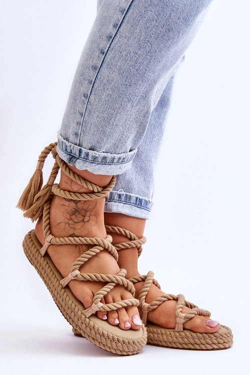 Wiązane Sandałki Na Masywnej Platformie Ciemnobeżowe Can't Wait