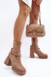 Damskie Botki Na Słupku Z Łańcuszkiem Beżowe Tiselo