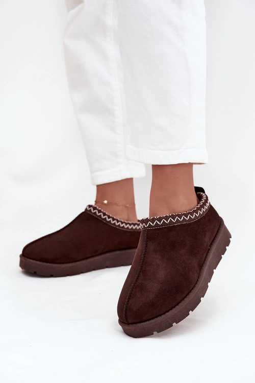 Niskie Śniegowce Damskie Z Haftem Czekoladowe Juvielle