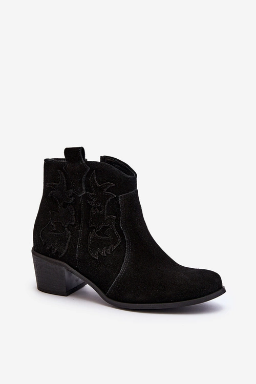 Zazoo 3426 Damskie Zamszowe Botki Kowbojki Czarne