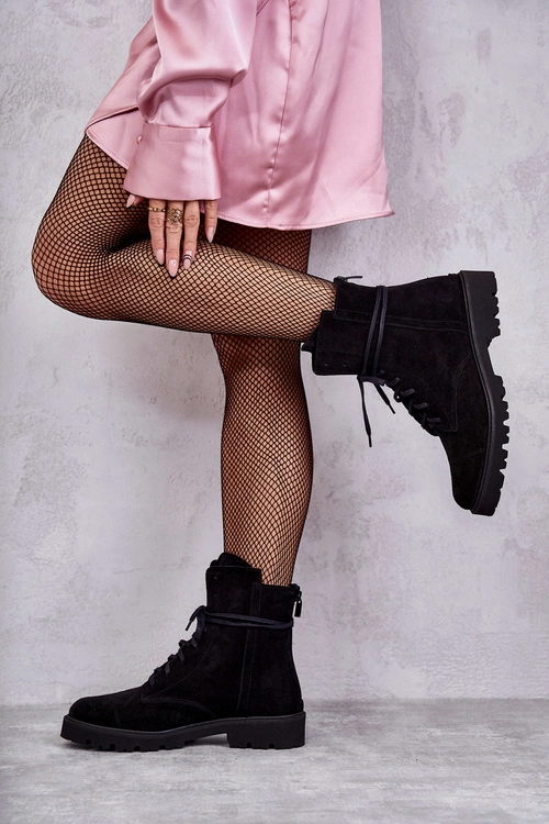 Zamszowe Botki Na Suwak Nicole 2754 Czarne