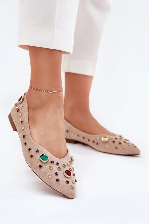 Baleriny Damskie Zdobione Kryształkami Beżowe Valena