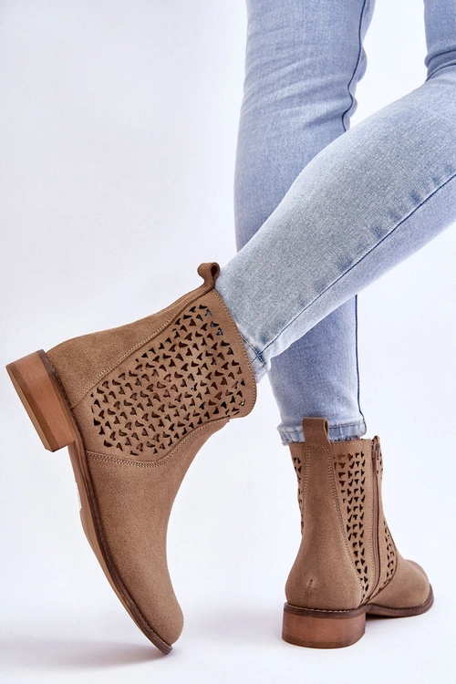 Zamszowe Botki Nicole 2791/023 Ciemnobeżowe