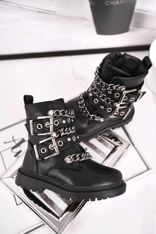 Dziecięce Botki Ocieplane z Klamrami Futerkiem Czarne Fun Time