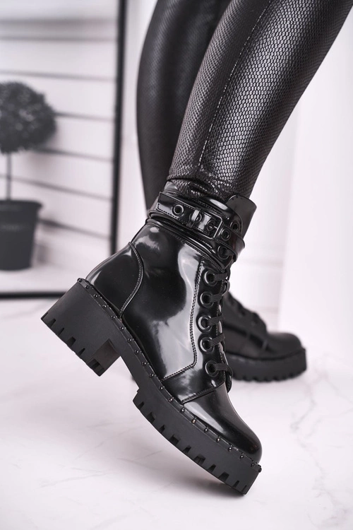 Botki Damskie Lakierowane Czarne Head Up