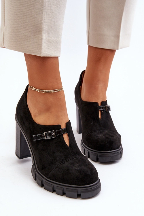 Damskie Półbuty Na Obcasie Słupku Czarne Tauina