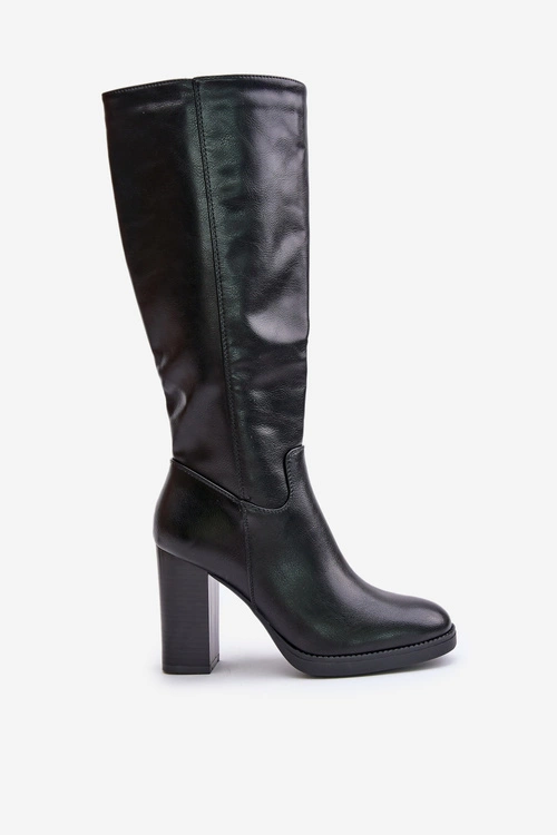 Kozaki Na Słupku Eko Skórzane Przed Kolano Czarne Riamaya