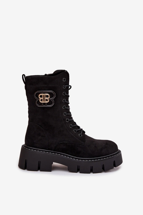 Ocieplane Botki Wokrery Damskie Z Ozdobą Czarne Melisse