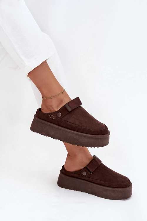 Śniegowce Damskie Na Platformie Z Rzepem Czekoladowe Jorielle