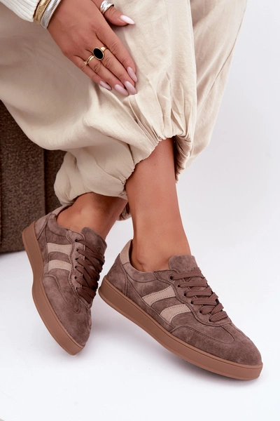 Sneakersy Damskie Z Naturalnego Zamszu Vinceza 95438 Brązowe