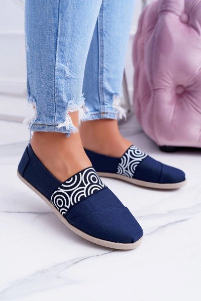 Granatowe Materiałowe Tomsy Slip On Circle