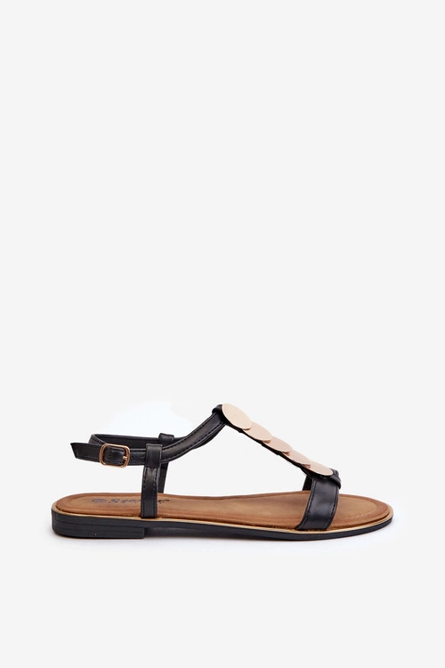 Płaskie Sandały Damskie Z Eko Skóry Czarne Jeritellia