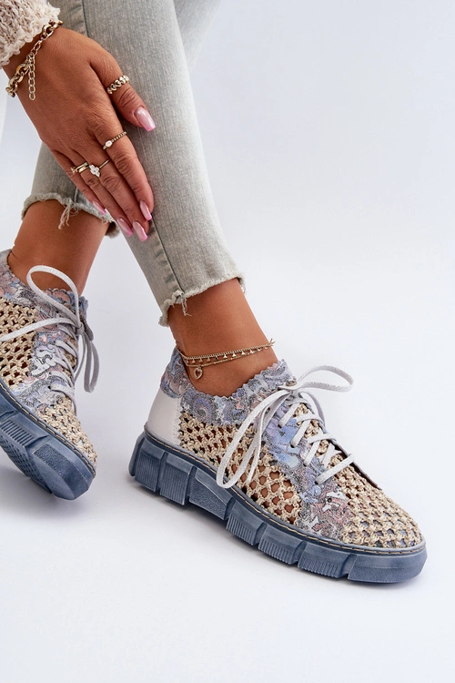 Damskie Skórzane Półbuty Maciejka 05850-06 Niebieskie