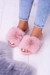 Lu Boo Damskie Klapki Z Futerkiem Różowe Fur XXL