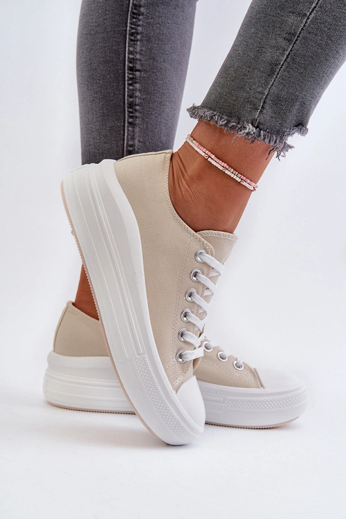 Trampki Damskie Na Masywnej Platformie Beżowe Amyete