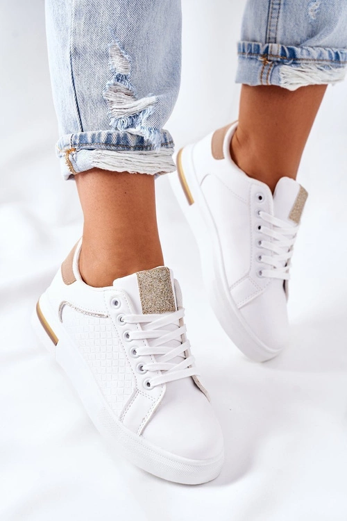 Sportowe Buty Sneakersy Na Platformie Biało-Beżowe Lola