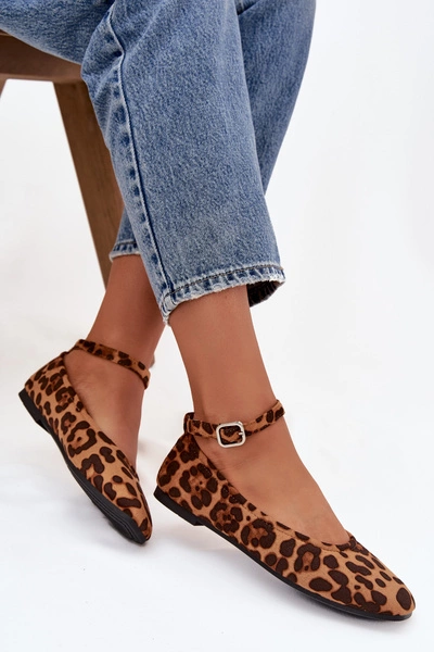 Baleriny Damskie Z Paskiem I Klamrą Panterka Janelor