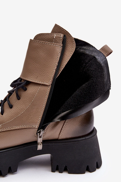 Skórzane Workery Botki Damskie Beżowe Lemar Anceria