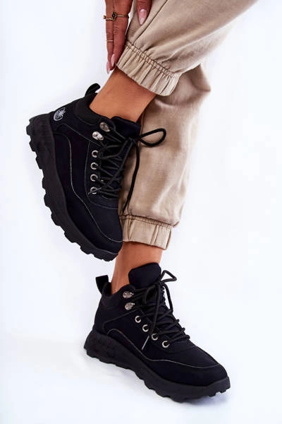 Damskie Ocieplane Buty Trekkingowe Trapery Czarne Otto