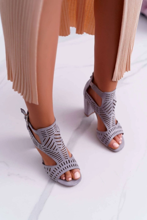 Damskie Sandały Na Słupku Peep Toe Szare Carmelita