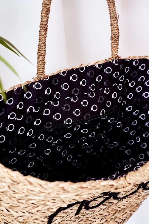 Pleciona Torebka Shopper Na Plażę NOBO XK0340 Beżowo-Czarna