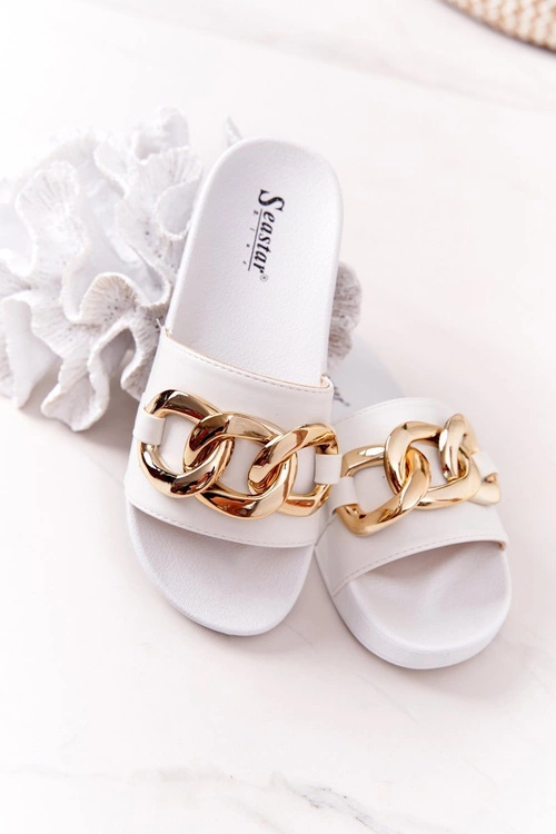 Gumowe Klapki Z Łańcuchem Białe One Moment