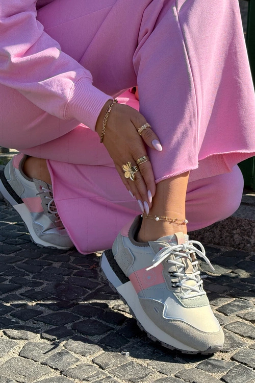 Zamszowe Sneakersy Damskie Big Star RR274243 HI-POLY SYSTEM Szaro-Różowe