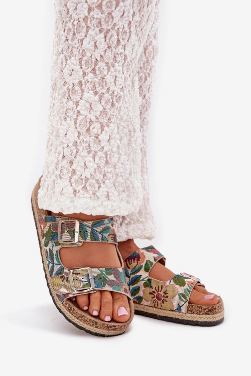 Wzorzyste Klapki Damskie Na Korkowej Platformie Z Klamrami Lee Cooper LCW-25-35-3480L Multikolor