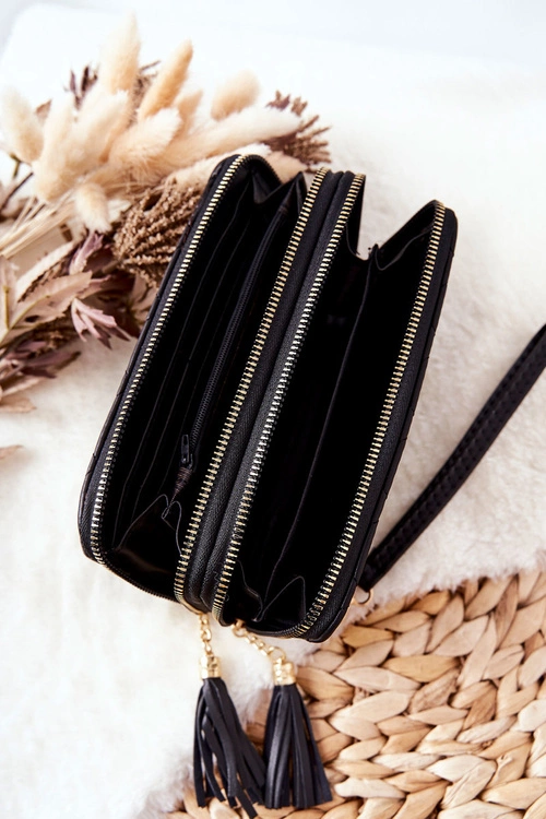 Duży Pikowany Portfel Na Suwaki Czarny