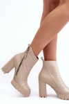Modne Skórzane Botki Na Obcasie Laura Messi 2509 Jasnobeżowe