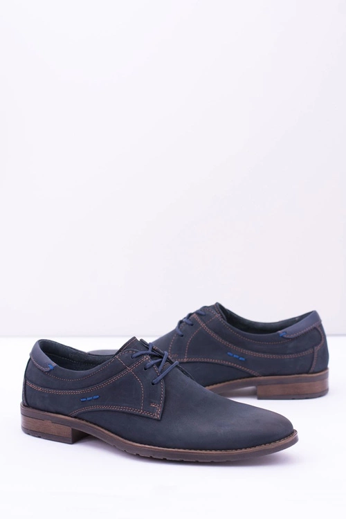 Eleganckie Męskie Skórzane Półbuty Granatowe Santiago