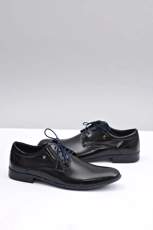 Czarne Skórzane Eleganckie Półbuty Massimiliano