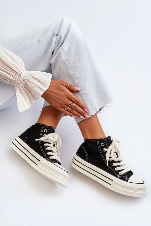 Trampki Damskie Na Platformie Czarne Aineri