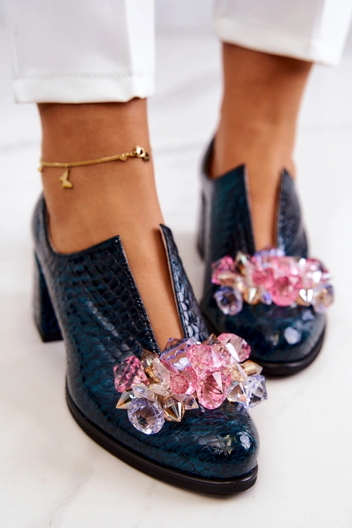 Skórzane Półbuty Wzór Krokodyl Z Ozdobą Zielone Delaver