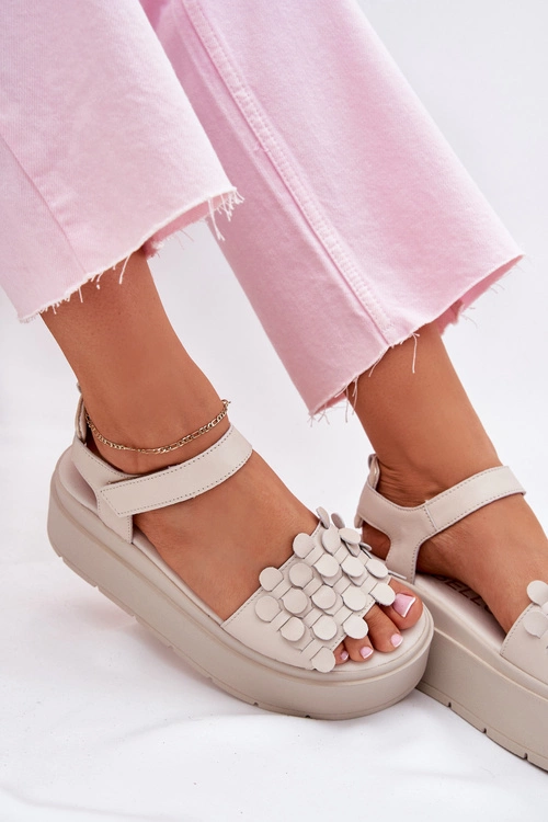 Skórzane Sandały Damskie Na Platformie CheBello 4701 Beżowe