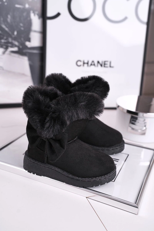 Dziecięce botki śniegowce z futerkiem kokardką czarne Vella