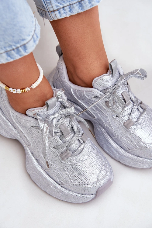 Sneakersy Damskie Zdobione Cyrkoniami Srebrne Porrot