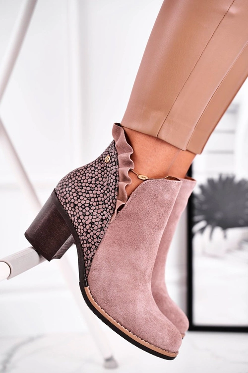 Damskie Skórzane Botki Na Słupku Maciejka Beżowe 04833-04