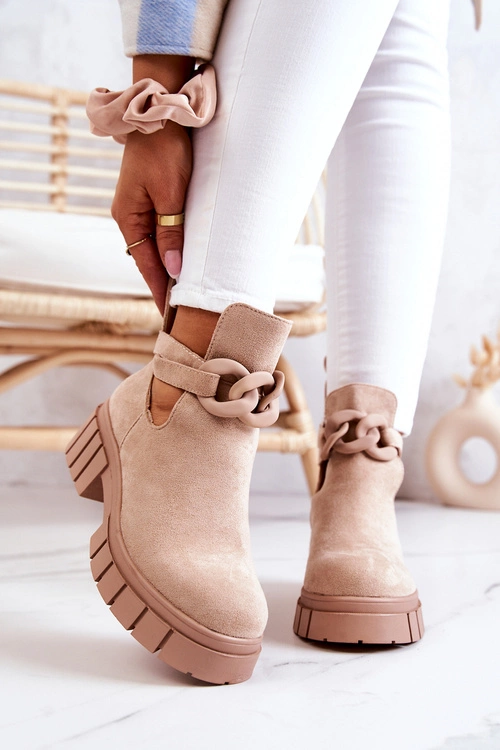 Zamszowe Botki Z Wycięciem Beżowe Kirsten