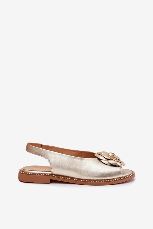 Skórzane Płaskie Sandały Z Ozdobą CheBello 4642 Złote